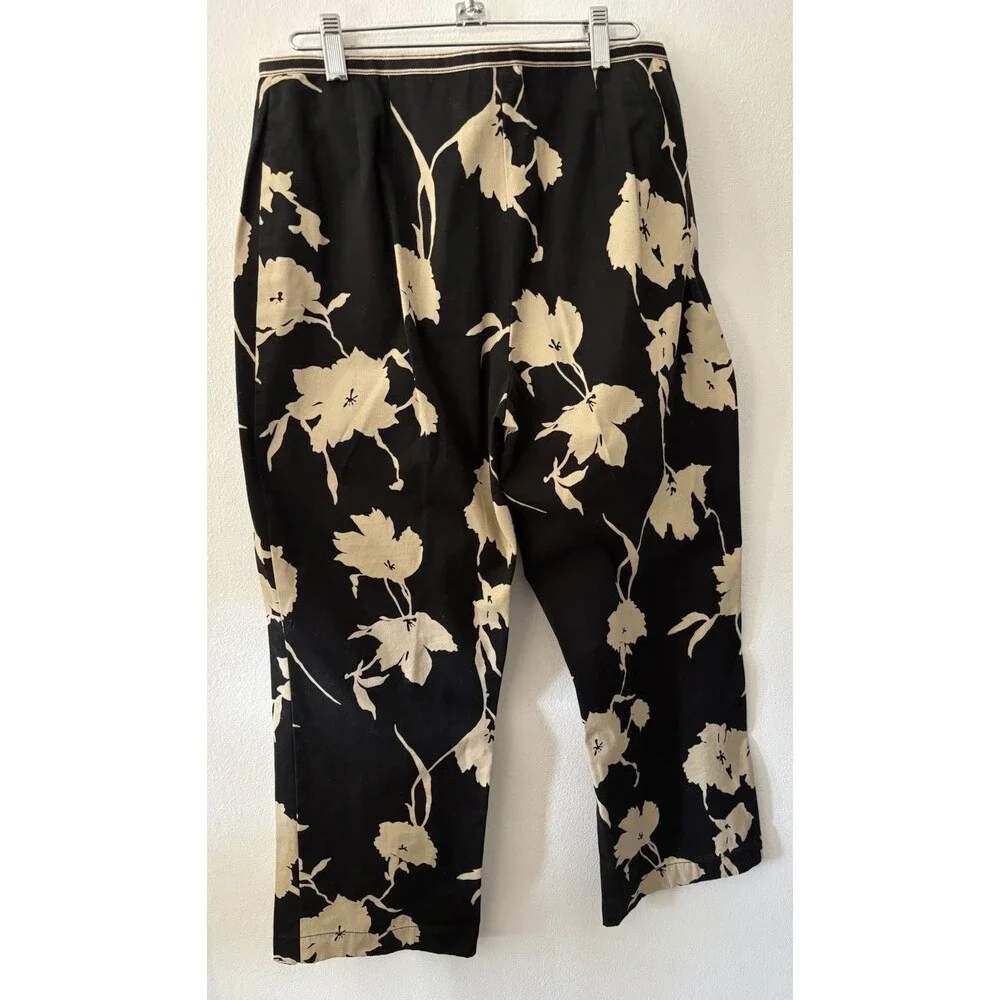 Ann Taylor LOFT Women’s Black Ivory Cotton Canvas Floral Cropped Pants 8